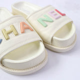Chanel Logo Slide Sandals Leather Ivory 35