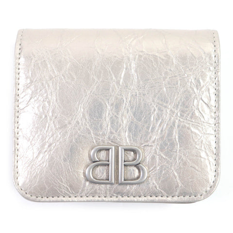 balenciaga BB Logo Silver Leather Bifold Wallet