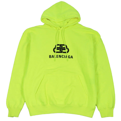 balenciaga BB Logo Oversized Hoodie Neon Yellow