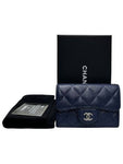 A80799 Navy caviar skin silver snap card holder business wallet Chanel