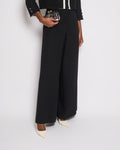 *SUPER HOT* Chanel 22C Black, White Metallic Tweed Trim Silk Jacket and Wide-Leg Trouser Set with Crystal CC Logo Detail Size FR 42-44 (UK 14-16) Jacket RRP ¬£5,420