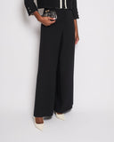*SUPER HOT* Chanel 22C Black, White Metallic Tweed Trim Silk Jacket and Wide-Leg Trouser Set with Crystal CC Logo Detail Size FR 42-44 (UK 14-16) Jacket RRP ¬£5,420