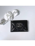19 Logo Chain Quilted Lambskin Card Wallet Black Chanel