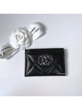 19 Logo Chain Quilted Lambskin Card Wallet Black Chanel