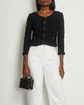 *HOT* Chanel Black Stretch-Jersey igan with Ruthenium CC Buttons Detail Size FR 40 (UK 12)