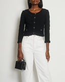 *HOT* Chanel Black Stretch-Jersey igan with Ruthenium CC Buttons Detail Size FR 40 (UK 12)