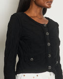 *HOT* Chanel Black Stretch-Jersey igan with Ruthenium CC Buttons Detail Size FR 40 (UK 12)