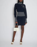 *HOT* Chanel Airline Collection Navy Cashmere Jumper and Mini Skirt Set with Silver Logo Airplane Appliqu√©s Size FR 38 (UK 10)