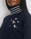 *HOT* Chanel Airline Collection Navy Cashmere Jumper and Mini Skirt Set with Silver Logo Airplane Appliqu√©s Size FR 38 (UK 10)