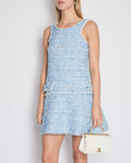 *HOT* Chanel 12K Blue Tweed Jacket and Tiered Sleeveless Dress with Pocket Detail Set Size FR 36 (UK 8)