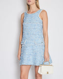 *HOT* Chanel 12K Blue Tweed Jacket and Tiered Sleeveless Dress with Pocket Detail Set Size FR 36 (UK 8)