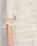 *RUNWAY* Chanel Spring/Summer 2020 Beige Long Sleeve Dress with Mesh Polkadot & CC Buttons Details Size FR 36 (UK 8)
