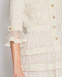 *RUNWAY* Chanel Spring/Summer 2020 Beige Long Sleeve Dress with Mesh Polkadot & CC Buttons Details Size FR 36 (UK 8)