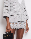 *SUPER HOT* Chanel 25C Grey Chunky Knitted igan & Skirt Set with Crystal Flower Buttons Detail Size FR 36 (UK 8) / FR 34 (UK 6)