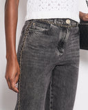 *HOT* Chanel 23N Coco Neige Washed Black Printed Straight Leg Jeans with Gold Chain Trim & CC Pocket Details Size FR 36 (UK 8) RRP ¬£3,250