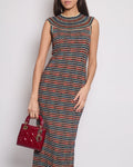 *RARE* Chanel 19A Egypt Collection Metallic Gold, Red and Blue Sleeveless Knitted Midi Dress Size FR 34 (UK 6) RRP ¬£2,150