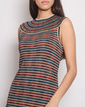 *RARE* Chanel 19A Egypt Collection Metallic Gold, Red and Blue Sleeveless Knitted Midi Dress Size FR 34 (UK 6) RRP ¬£2,150
