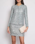*HOT* Chanel 23P Black, White & Metallic Green Sequin Jacket and Skirt Set with CC Button Details Size FR 34/36 (UK 6/8) RRP Jacket ¬£6,500, RRP Skirt ¬£3,800