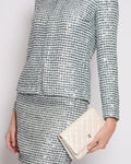 *HOT* Chanel 23P Black, White & Metallic Green Sequin Jacket and Skirt Set with CC Button Details Size FR 34/36 (UK 6/8) RRP Jacket ¬£6,500, RRP Skirt ¬£3,800