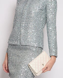 *HOT* Chanel 23P Black, White & Metallic Green Sequin Jacket and Skirt Set with CC Button Details Size FR 34/36 (UK 6/8) RRP Jacket ¬£6,500, RRP Skirt ¬£3,800