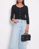 *HOT* Chanel Black Stretch-Jersey igan with Ruthenium CC Buttons Detail Size FR 36 (UK 8)