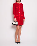 *HOT* Chanel Red Long Sleeve Knit Mini Dress with Multi Icon Logo Button Details FR 38 (UK 10)