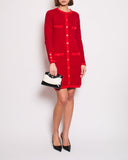 *HOT* Chanel Red Long Sleeve Knit Mini Dress with Multi Icon Logo Button Details FR 38 (UK 10)