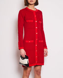 *HOT* Chanel Red Long Sleeve Knit Mini Dress with Multi Icon Logo Button Details FR 38 (UK 10)