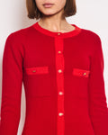*HOT* Chanel Red Long Sleeve Knit Mini Dress with Multi Icon Logo Button Details FR 38 (UK 10)