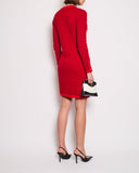 *HOT* Chanel Red Long Sleeve Knit Mini Dress with Multi Icon Logo Button Details FR 38 (UK 10)