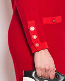 *HOT* Chanel Red Long Sleeve Knit Mini Dress with Multi Icon Logo Button Details FR 38 (UK 10)