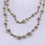 Chanel Long Double Strand Faux Pearl Necklace With Cc Logo