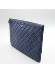 A82552 Navy Caviar Classic Large CC Silver Logo Clutch Chanel