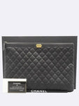 A84407 Black Color Caviar Skin Gold Metal Boy Large Clutch Chanel