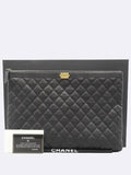 A84407 Black Color Caviar Skin Gold Metal Boy Large Clutch Chanel