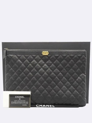 A84407 Black Color Caviar Skin Gold Metal Boy Large Clutch Chanel