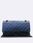 A37587 Metallic Blue Vintage 2 55 Old Large Gold Chain Shoulder Bag Chanel