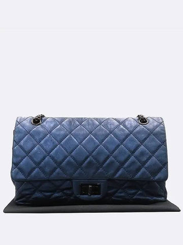 A37587 Metallic Blue Vintage 2 55 Old Large Gold Chain Shoulder Bag Chanel