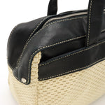 Chanel Logo Handbags Mini Boston Cotton Leather Natural Black Black Silver Gold  Blumin