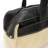 Chanel Logo Handbags Mini Boston Cotton Leather Natural Black Black Silver Gold  Blumin