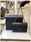255 Chain Vintage Calfskin Ruthenium  Large Flap Shoulder Bag Black Chanel