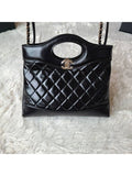 31 Gold Hardware Small Shiny Lambskin Shoulder Bag Black Chanel