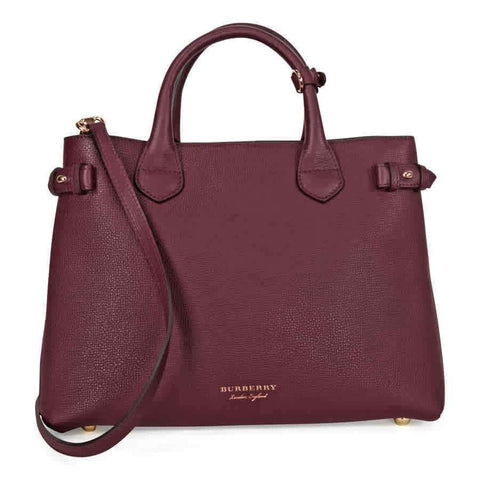 A Top Quality Burberry The Medium Banner Leather House Check Handbag -  Mahogany Red