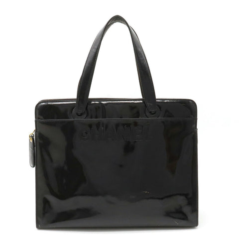 Chanel Logo Patent Leather Tote Bag Black