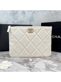 19 Medium Lambskin Clutch Bag White Chanel