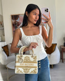 *RARE* Christian Top quality Dior Limited Edition Cruise 2021 Embroidered White Medium Lady Top quality Dior Bag in Calfskin Leather with Champagne Gold Hardware