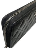 A82370 Classic Vintage Silver Black Caviar Zipper Long Wallet Chanel