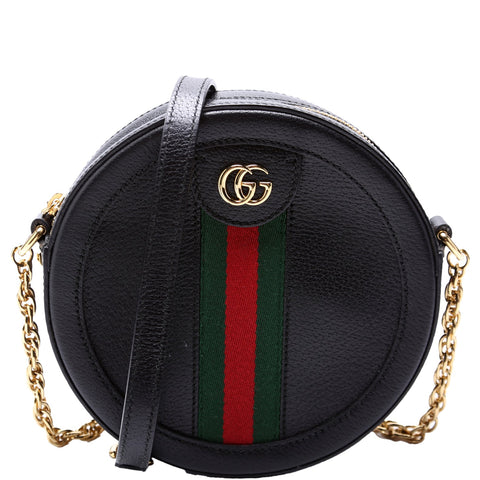 550618 Ophidia Leather Round Small Crossbody Black