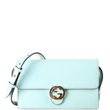 369664 Interlocking G Calfskin Leather Icon Wallet Crossbody Blue