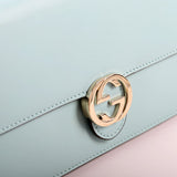 369664 Interlocking G Calfskin Leather Icon Wallet Crossbody Blue